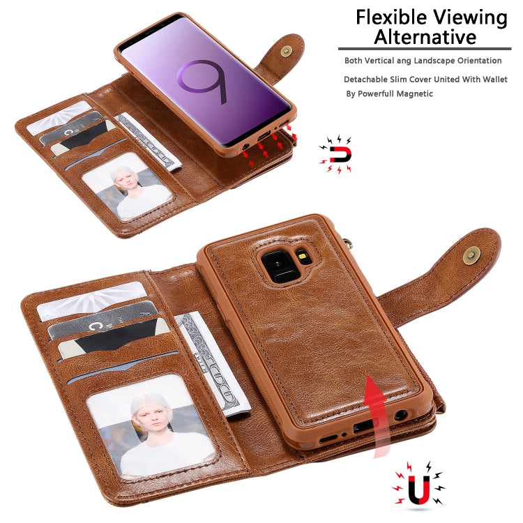 For Galaxy S9 Multifunctional Retro Detachable Magnetic Horizontal Flip Leather Case with Card Slots & Holder & Wallet & Photo Frame