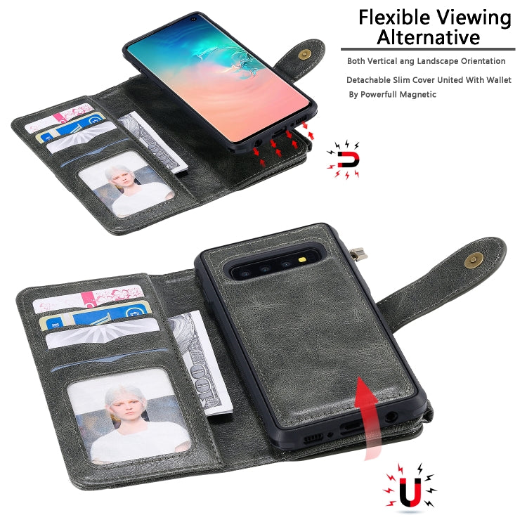 For Galaxy S10 Multifunctional Retro Detachable Magnetic Horizontal Flip Leather Case with Card Slots & Holder & Wallet & Photo Frame