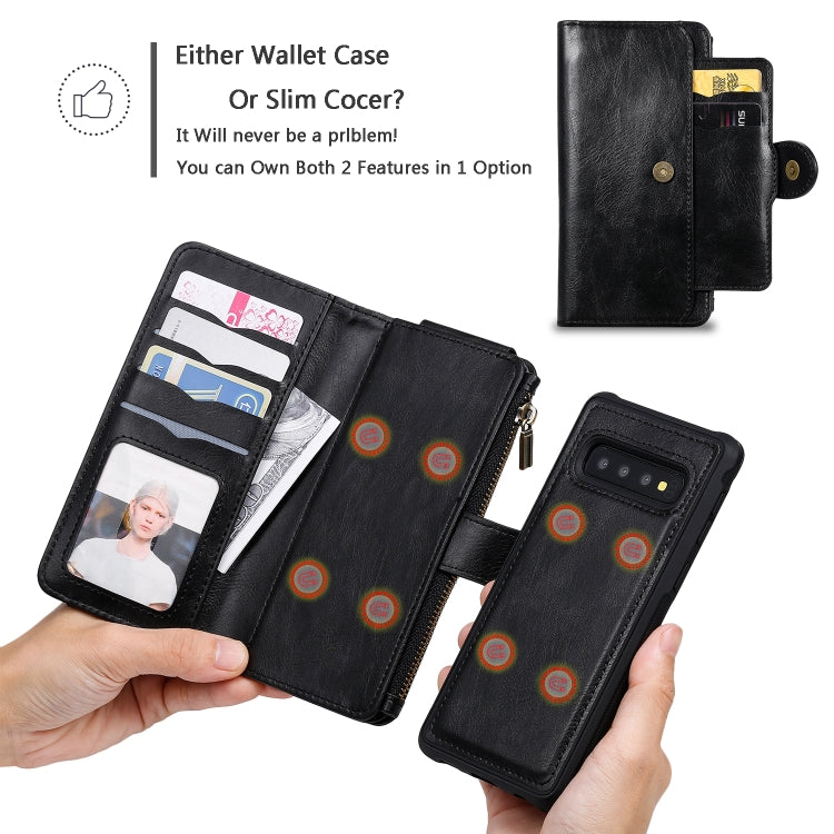 For Galaxy S10 Multifunctional Retro Detachable Magnetic Horizontal Flip Leather Case with Card Slots & Holder & Wallet & Photo Frame