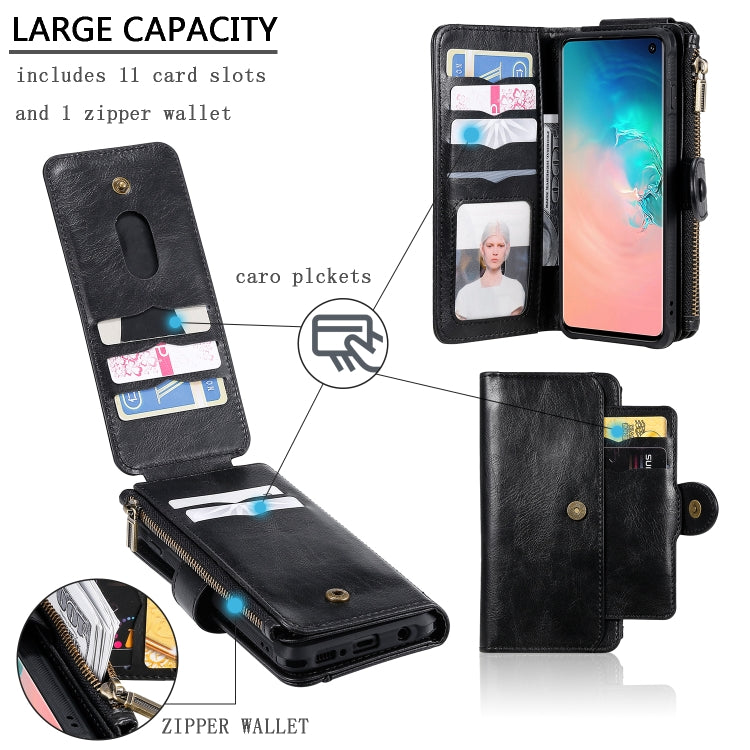 For Galaxy S10 Multifunctional Retro Detachable Magnetic Horizontal Flip Leather Case with Card Slots & Holder & Wallet & Photo Frame