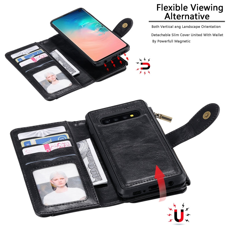 For Galaxy S10 Multifunctional Retro Detachable Magnetic Horizontal Flip Leather Case with Card Slots & Holder & Wallet & Photo Frame