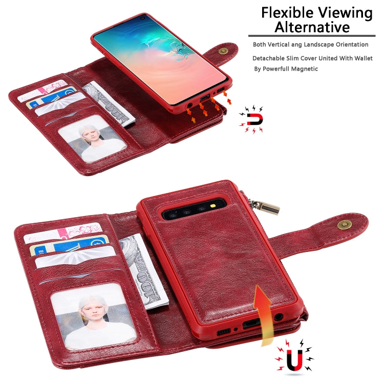 For Galaxy S10 Multifunctional Retro Detachable Magnetic Horizontal Flip Leather Case with Card Slots & Holder & Wallet & Photo Frame