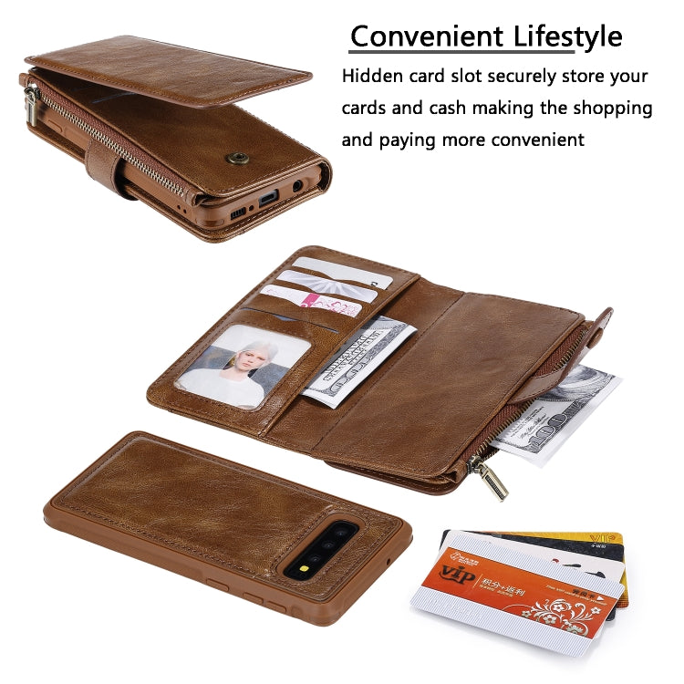 For Galaxy S10 Multifunctional Retro Detachable Magnetic Horizontal Flip Leather Case with Card Slots & Holder & Wallet & Photo Frame