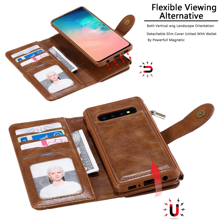For Galaxy S10 Multifunctional Retro Detachable Magnetic Horizontal Flip Leather Case with Card Slots & Holder & Wallet & Photo Frame