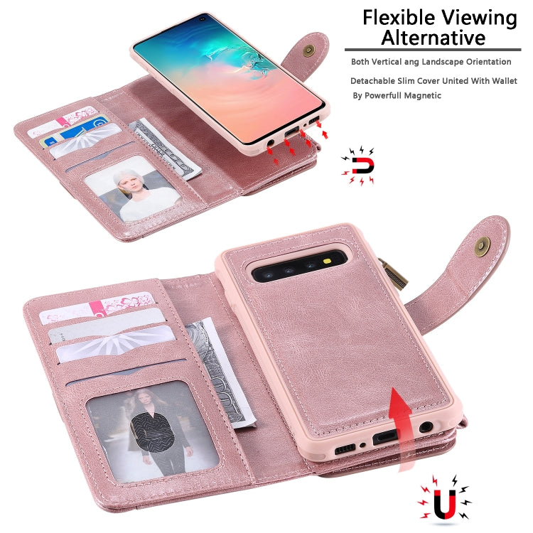 For Galaxy S10 Multifunctional Retro Detachable Magnetic Horizontal Flip Leather Case with Card Slots & Holder & Wallet & Photo Frame