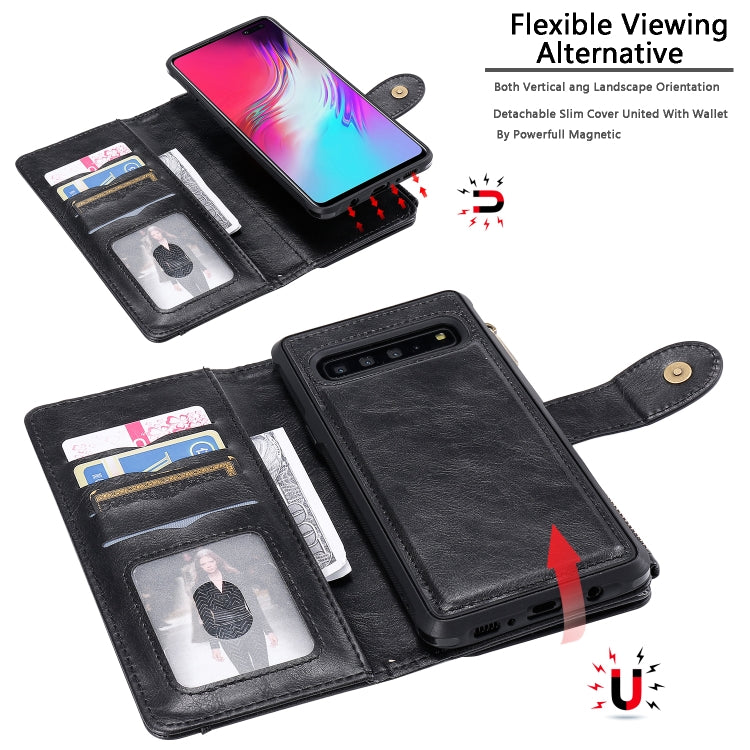 For Galaxy S10 5G Multifunctional Retro Detachable Magnetic Horizontal Flip Leather Case with Card Slots & Holder & Wallet & Photo Frame