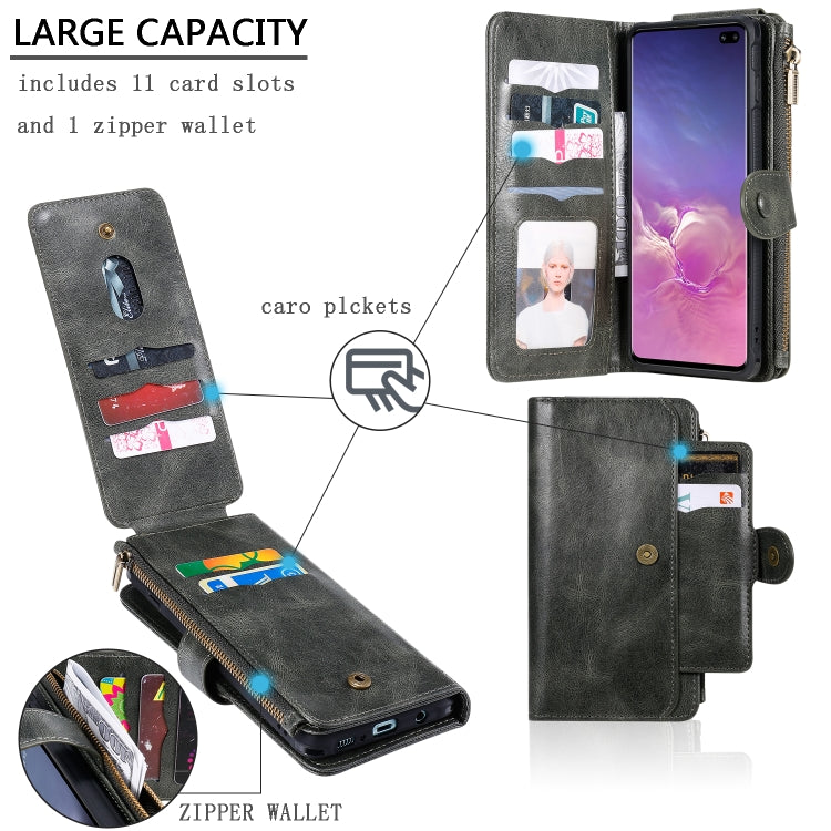 For Galaxy S10+ Multifunctional Retro Detachable Magnetic Horizontal Flip Leather Case with Card Slots & Holder & Wallet & Photo Frame