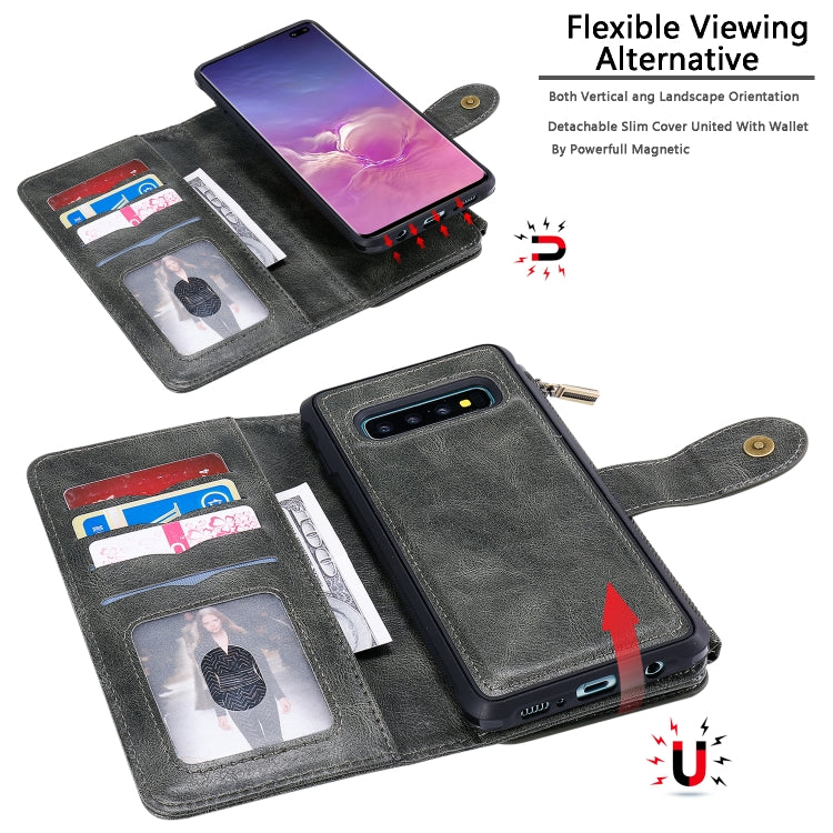 For Galaxy S10+ Multifunctional Retro Detachable Magnetic Horizontal Flip Leather Case with Card Slots & Holder & Wallet & Photo Frame
