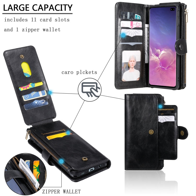 For Galaxy S10+ Multifunctional Retro Detachable Magnetic Horizontal Flip Leather Case with Card Slots & Holder & Wallet & Photo Frame