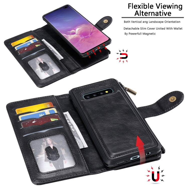 For Galaxy S10+ Multifunctional Retro Detachable Magnetic Horizontal Flip Leather Case with Card Slots & Holder & Wallet & Photo Frame
