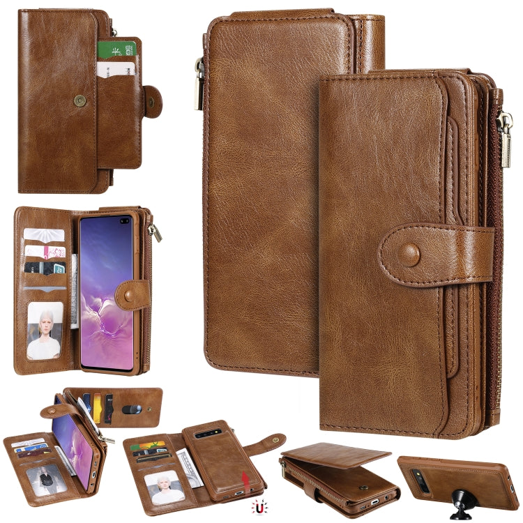For Galaxy S10+ Multifunctional Retro Detachable Magnetic Horizontal Flip Leather Case with Card Slots & Holder & Wallet & Photo Frame