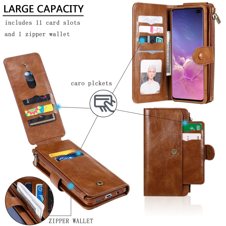 For Galaxy S10+ Multifunctional Retro Detachable Magnetic Horizontal Flip Leather Case with Card Slots & Holder & Wallet & Photo Frame