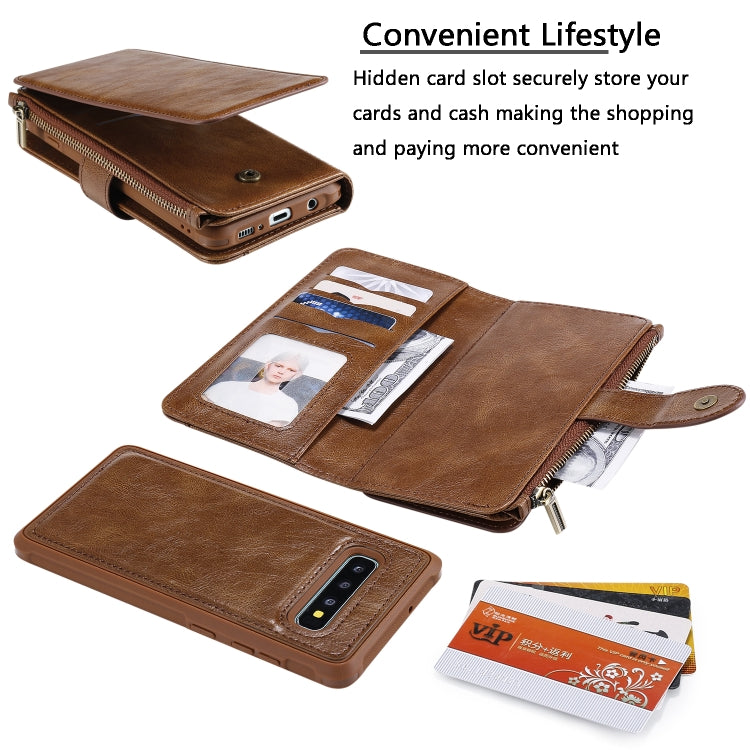 For Galaxy S10+ Multifunctional Retro Detachable Magnetic Horizontal Flip Leather Case with Card Slots & Holder & Wallet & Photo Frame