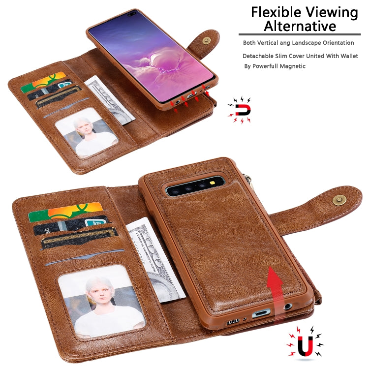 For Galaxy S10+ Multifunctional Retro Detachable Magnetic Horizontal Flip Leather Case with Card Slots & Holder & Wallet & Photo Frame