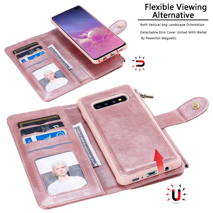 For Galaxy S10+ Multifunctional Retro Detachable Magnetic Horizontal Flip Leather Case with Card Slots & Holder & Wallet & Photo Frame