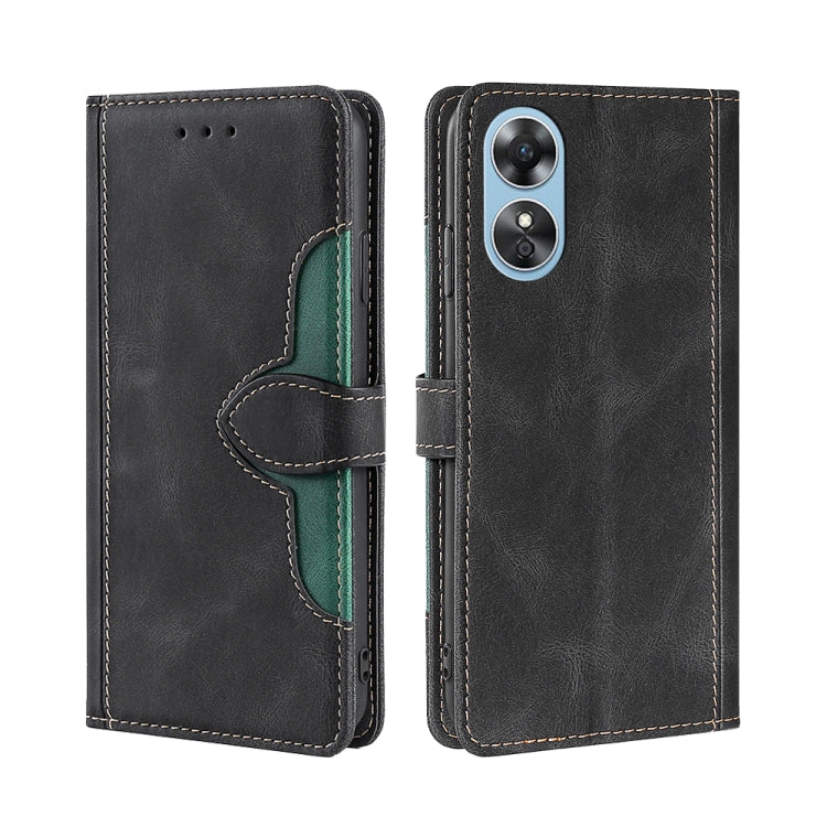 For OPPO A17 Skin Feel Magnetic Buckle Leather Phone Case