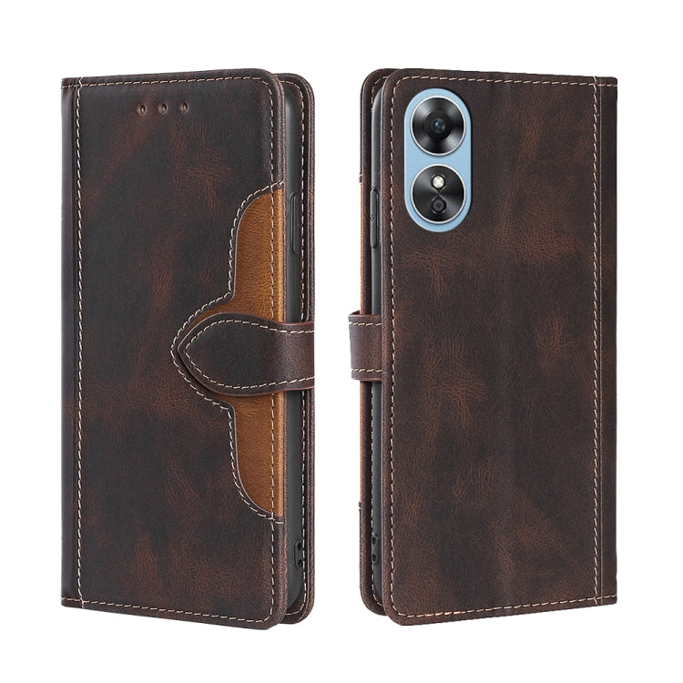 For OPPO A17 Skin Feel Magnetic Buckle Leather Phone Case