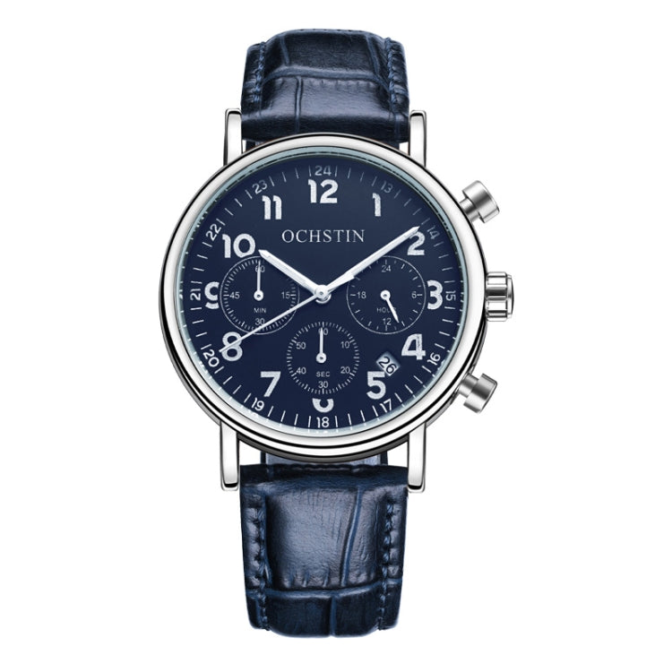 Ochstin 5081A Multifunctional Luminous Waterproof Leather Strap Quartz Watch