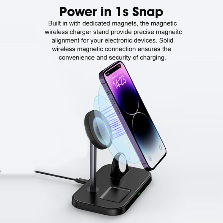 WA22 3 in 1 Magnetic Wireless Charger Phone Holder for iPhone 12 / 13 / 14 / 15 Series Phones & AirPods