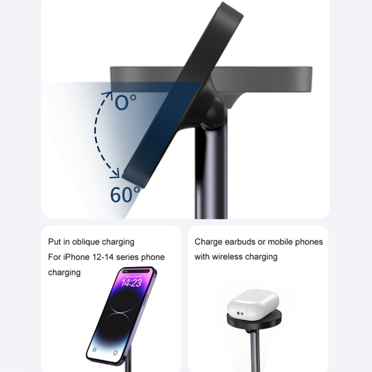 WA22 3 in 1 Magnetic Wireless Charger Phone Holder for iPhone 12 / 13 / 14 / 15 Series Phones & AirPods