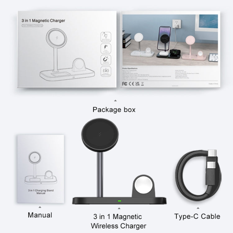 WA22 3 in 1 Magnetic Wireless Charger Phone Holder for iPhone 12 / 13 / 14 / 15 Series Phones & AirPods