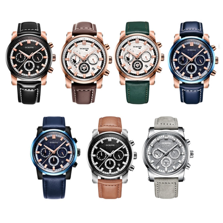 Ochstin 5111B Multifunctional Business Waterproof Luminous Leather Strap Quartz Watch