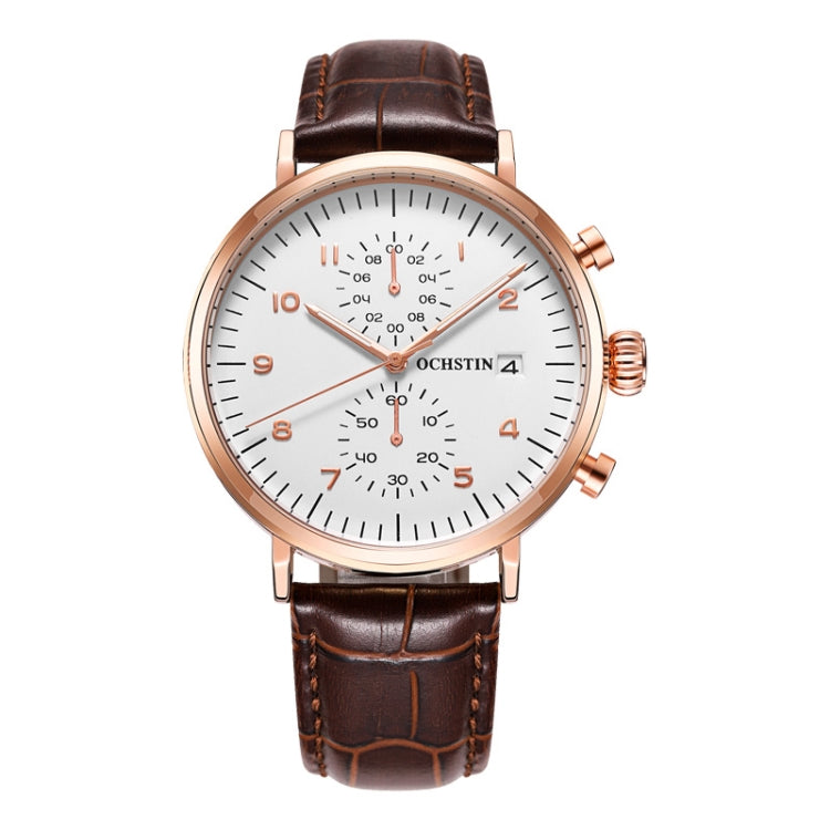 Ochstin 5076D Multifunctional Business Leather Waterproof Luminous Quartz Watch