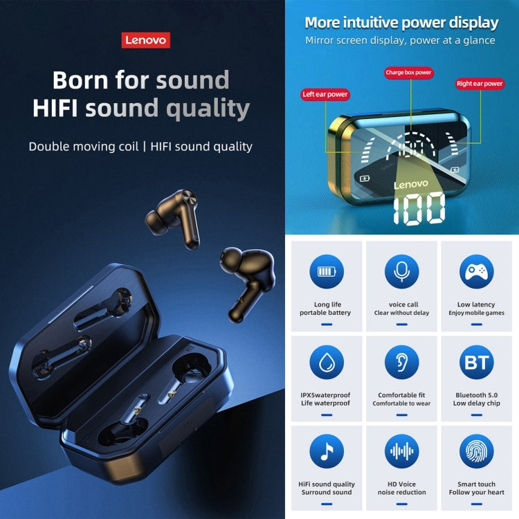 Lenovo LP3 Pro TWS Wireless Bluetooth 5.0 LED Power Display Sport Noise Reduction Earphone(Black)