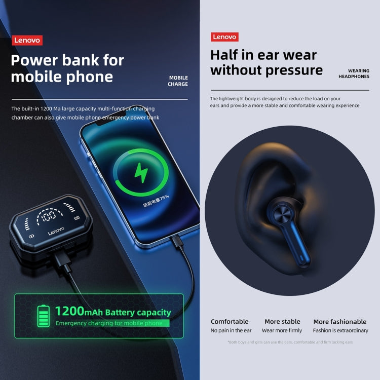 Lenovo LP3 Pro TWS Wireless Bluetooth 5.0 LED Power Display Sport Noise Reduction Earphone(Black)