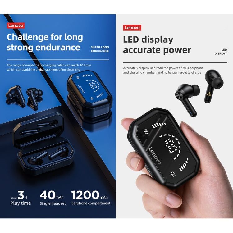 Lenovo LP3 Pro TWS Wireless Bluetooth 5.0 LED Power Display Sport Noise Reduction Earphone(Black)