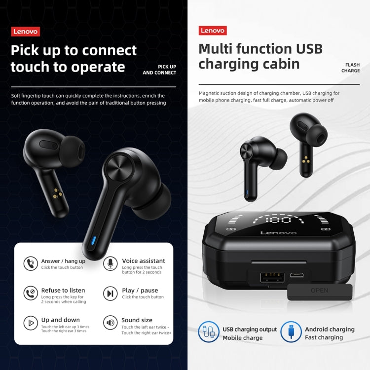 Lenovo LP3 Pro TWS Wireless Bluetooth 5.0 LED Power Display Sport Noise Reduction Earphone(Black)