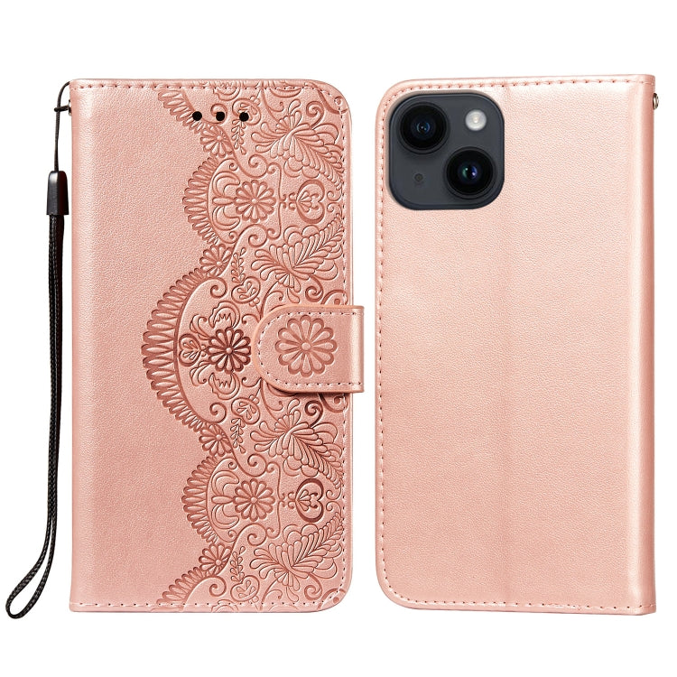 For iPhone 14 / 13 Flower Vine Embossing Flip Leather Phone Case