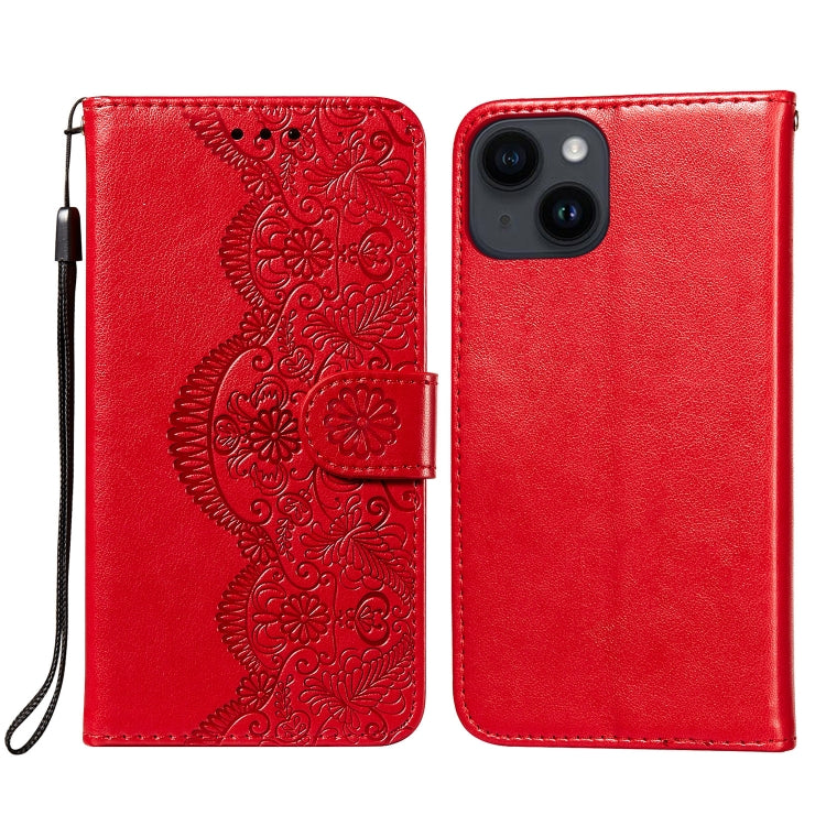For iPhone 14 Plus Flower Vine Embossing Flip Leather Phone Case