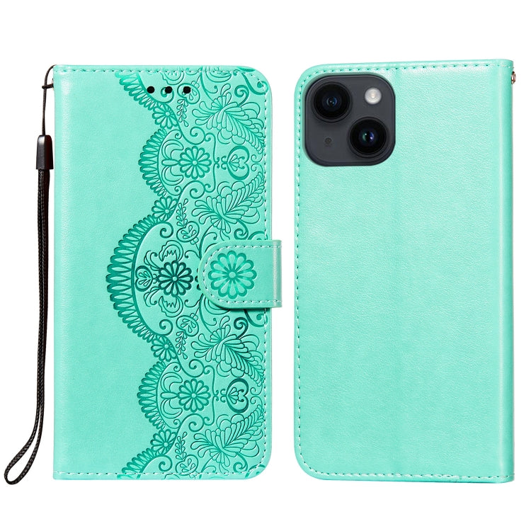 For iPhone 14 Plus Flower Vine Embossing Flip Leather Phone Case
