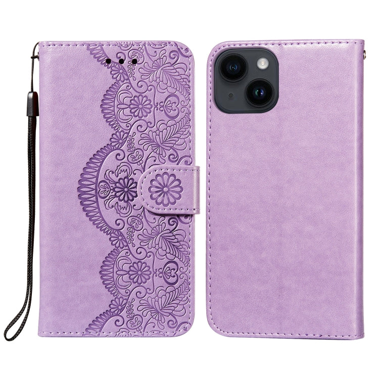For iPhone 14 Plus Flower Vine Embossing Flip Leather Phone Case