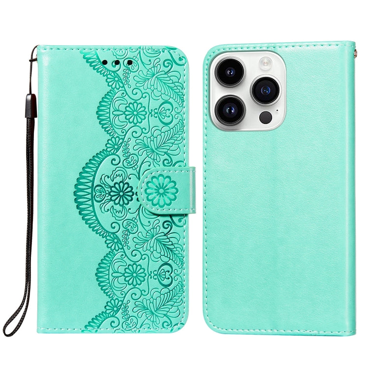 For iPhone 14 Pro Flower Vine Embossing Flip Leather Phone Case