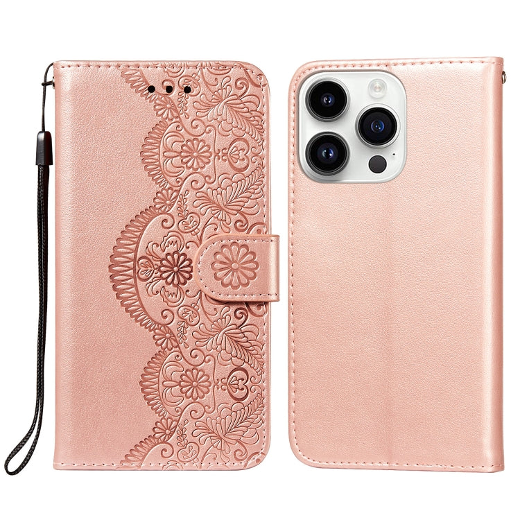 For iPhone 14 Pro Flower Vine Embossing Flip Leather Phone Case