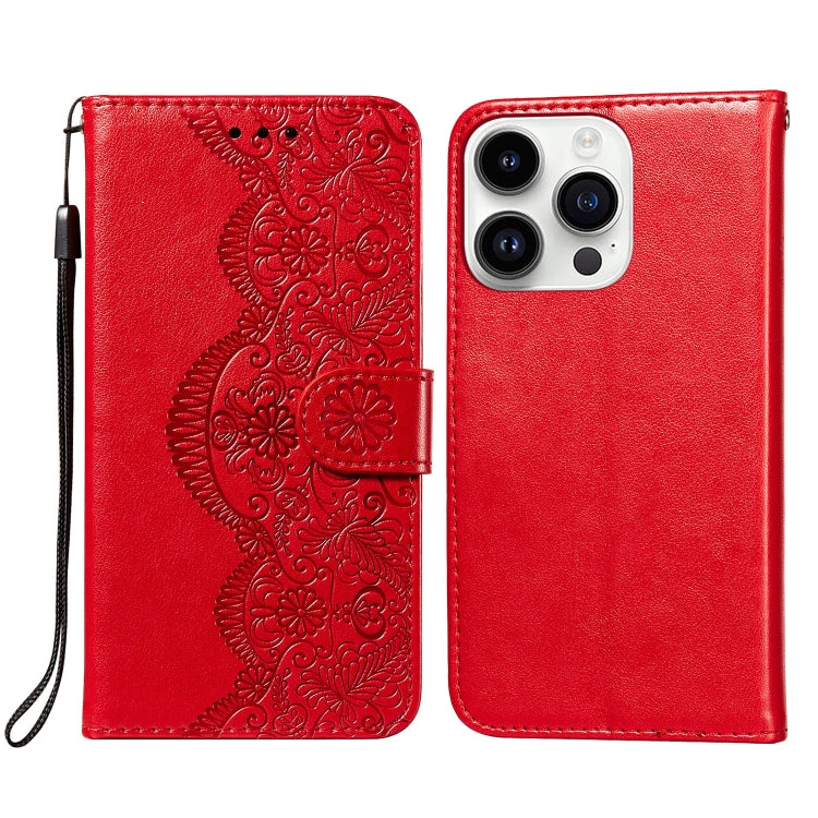 For iPhone 14 Pro Max Flower Vine Embossing Flip Leather Phone Case
