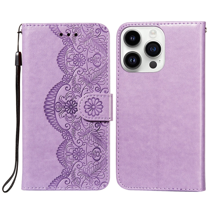 For iPhone 14 Pro Max Flower Vine Embossing Flip Leather Phone Case