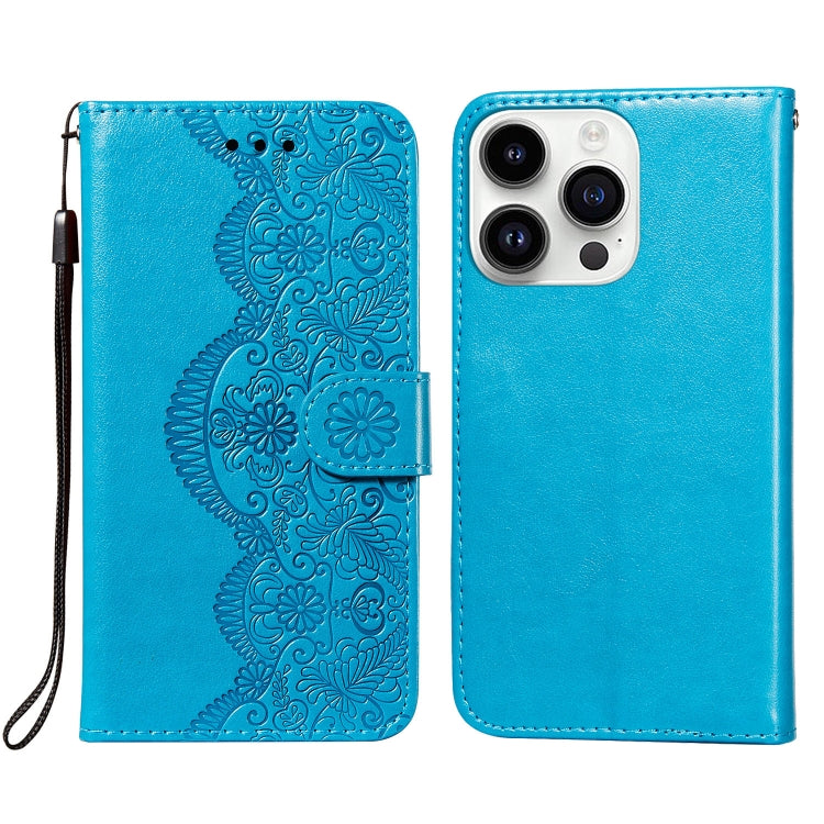 For iPhone 14 Pro Max Flower Vine Embossing Flip Leather Phone Case