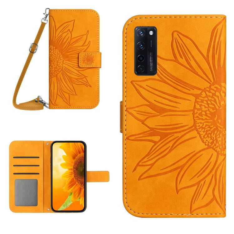 For ZTE Axon 20 4G/20 5G Skin Feel Sun Flower Pattern Flip Leather Phone Case with Lanyard