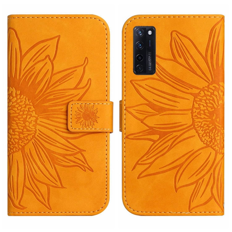 For ZTE Axon 20 4G/20 5G Skin Feel Sun Flower Pattern Flip Leather Phone Case with Lanyard