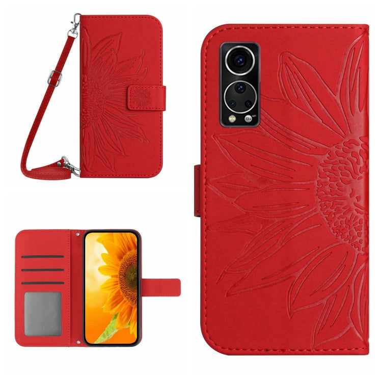 For ZTE Axon 30 5G Skin Feel Sun Flower Pattern Flip Leather Phone Case with Lanyard