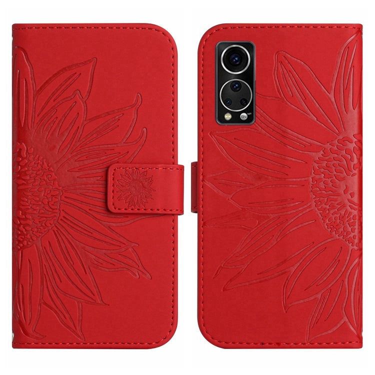 For ZTE Axon 30 5G Skin Feel Sun Flower Pattern Flip Leather Phone Case with Lanyard