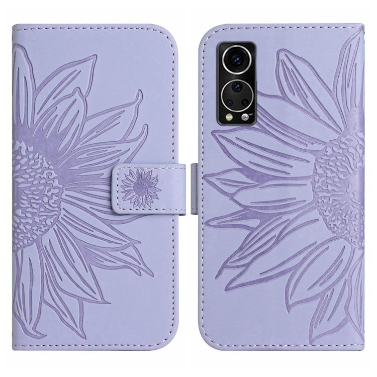 For ZTE Axon 30 5G Skin Feel Sun Flower Pattern Flip Leather Phone Case with Lanyard
