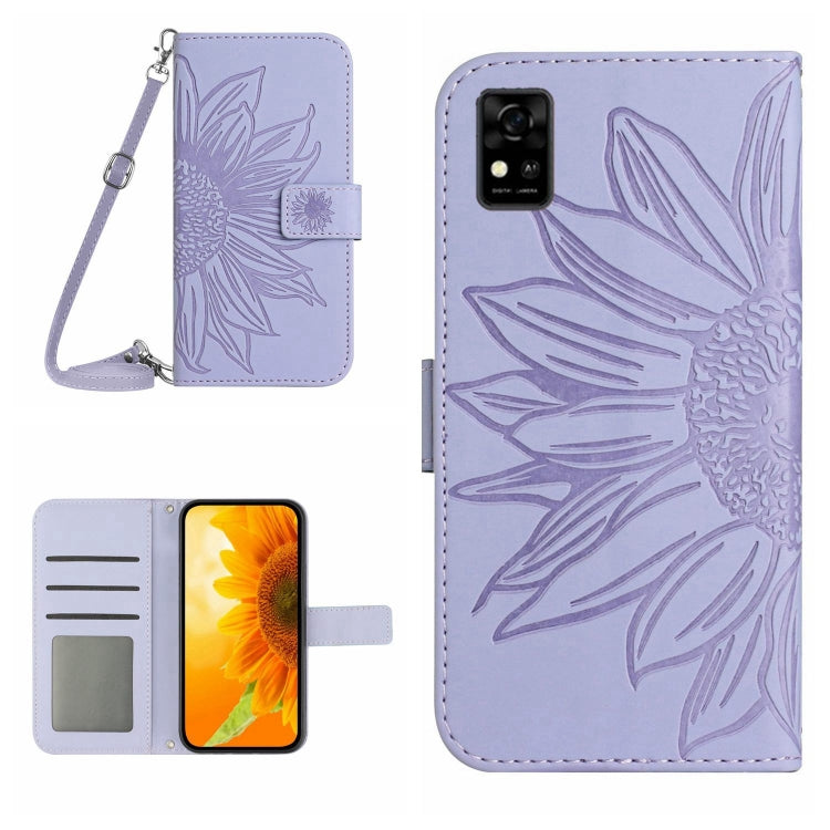 For ZTE Blade A31 Skin Feel Sun Flower Pattern Flip Leather Phone Case with Lanyard