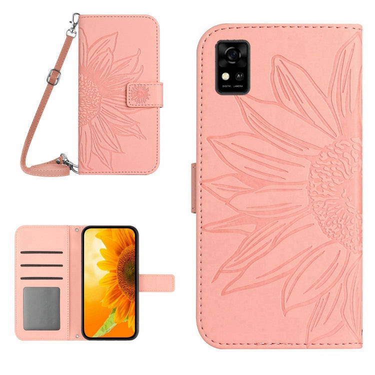 For ZTE Blade A31 Skin Feel Sun Flower Pattern Flip Leather Phone Case with Lanyard