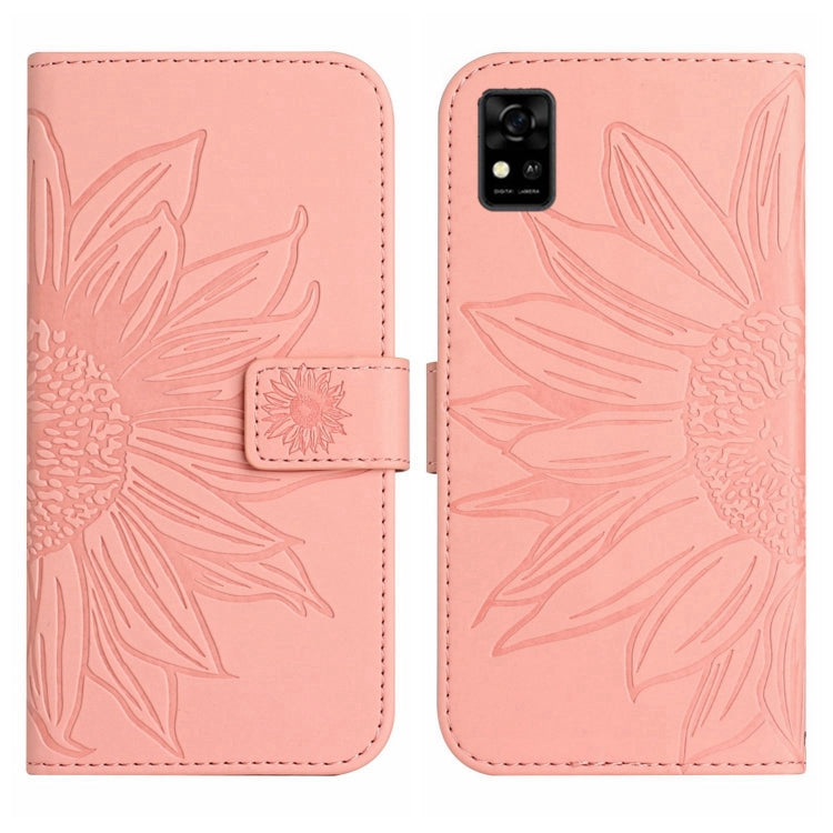 For ZTE Blade A31 Skin Feel Sun Flower Pattern Flip Leather Phone Case with Lanyard