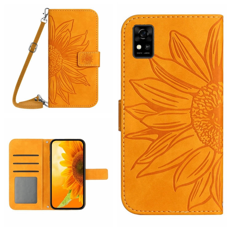 For ZTE Blade A31 Skin Feel Sun Flower Pattern Flip Leather Phone Case with Lanyard