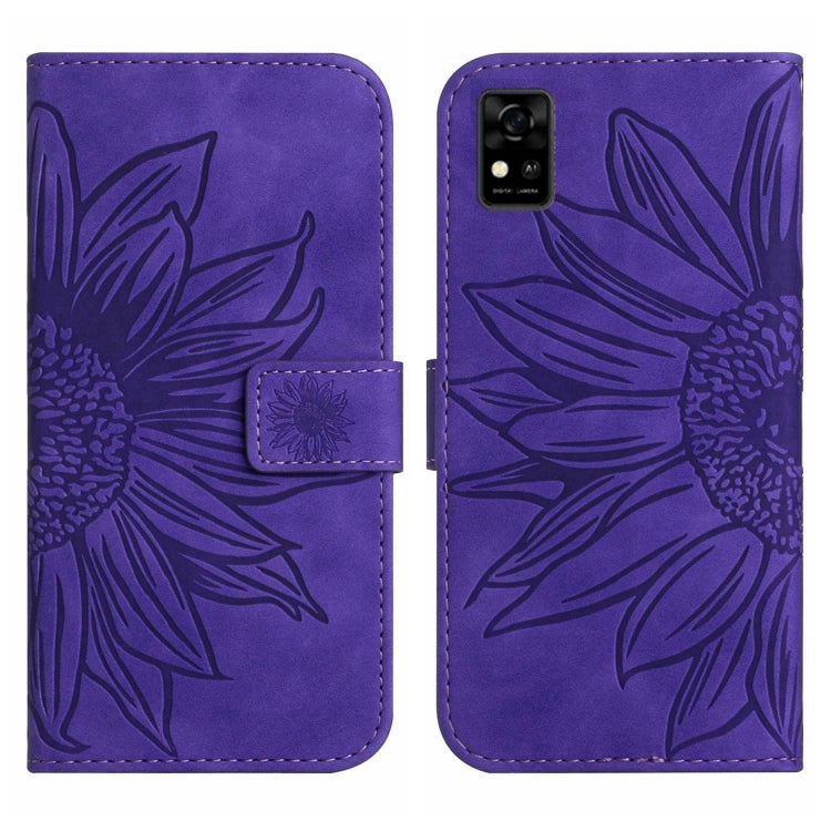 For ZTE Blade A31 Skin Feel Sun Flower Pattern Flip Leather Phone Case with Lanyard